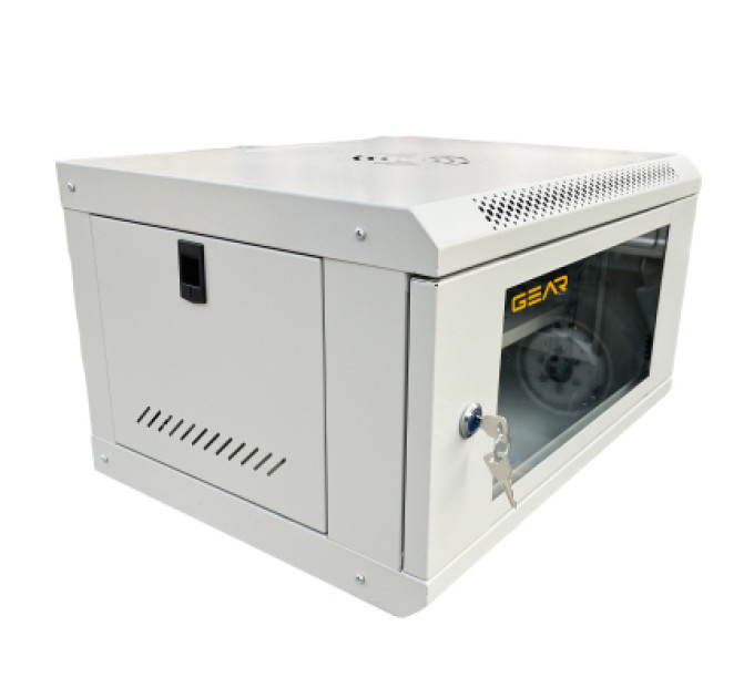 GEAR Шафа настінна GEAR 6U 19" 600x450x350 мм, + полка 19", grey (GWMSN-6U-600-450G)