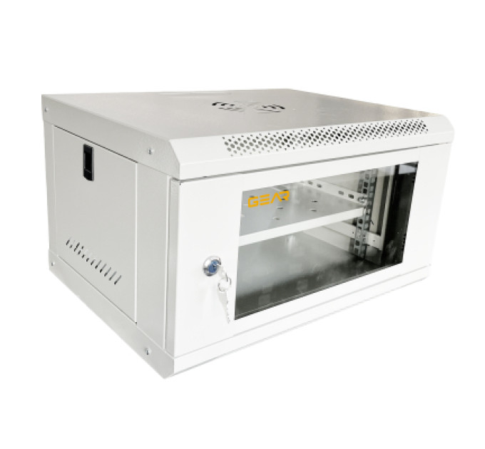 GEAR Шафа настінна GEAR 6U 19" 600x600x300 мм, + полка 19", grey (GWMSN-6U-600-600G)