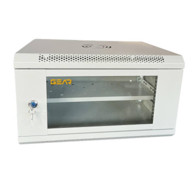 GEAR Шафа настінна GEAR 6U 19" 600x600x300 мм, + полка 19", grey (GWMSN-6U-600-600G)