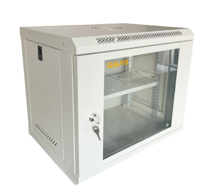 GEAR Шафа настінна GEAR 9U 19" 530x400x450 мм, + полка 19", grey (GWMSN-9U-530-400G)