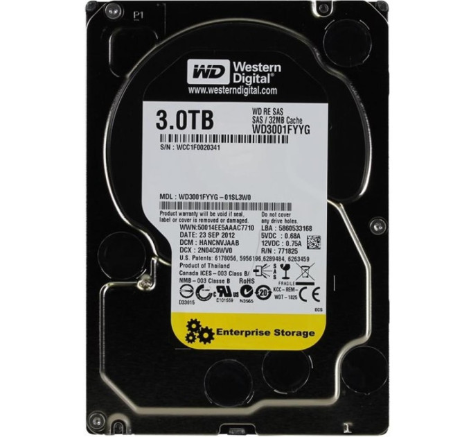 WD Накопичувач HDD SAS 3.0TB WD Enterprise Class 7200rpm 32MB (WD3001FYYG)_Refurbished