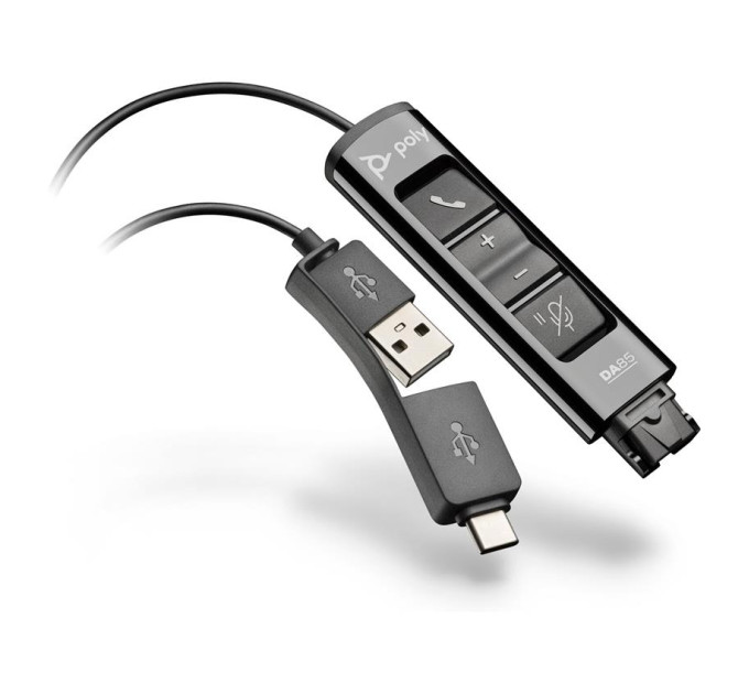 Poly Перехідник Poly DA85 USB > QD з вбудованим пультом керування для гарнітур EncorePro, USB-A, USB-C, чорний