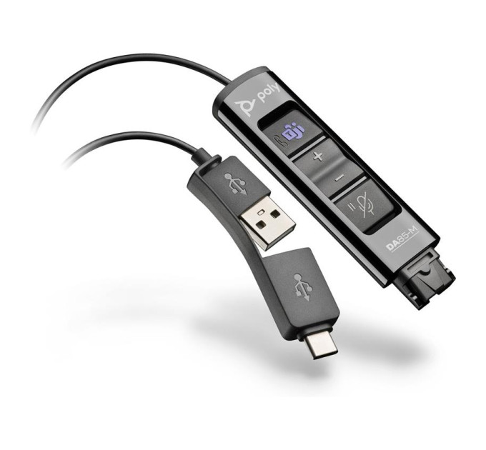 Poly Перехідник Poly DA85-M USB > QD з вбудованим пультом керування для гарнітур EncorePro, USB-A, USB-C, Microsoft Teams, чорний