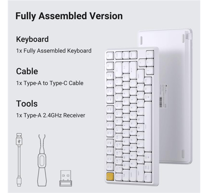 Keychron Клавіатура механічна Keychron J1 82Key, K pro Banana, WL/BT/USB-A, QMK, Hot-swap, EN/UKR, RGB, білий