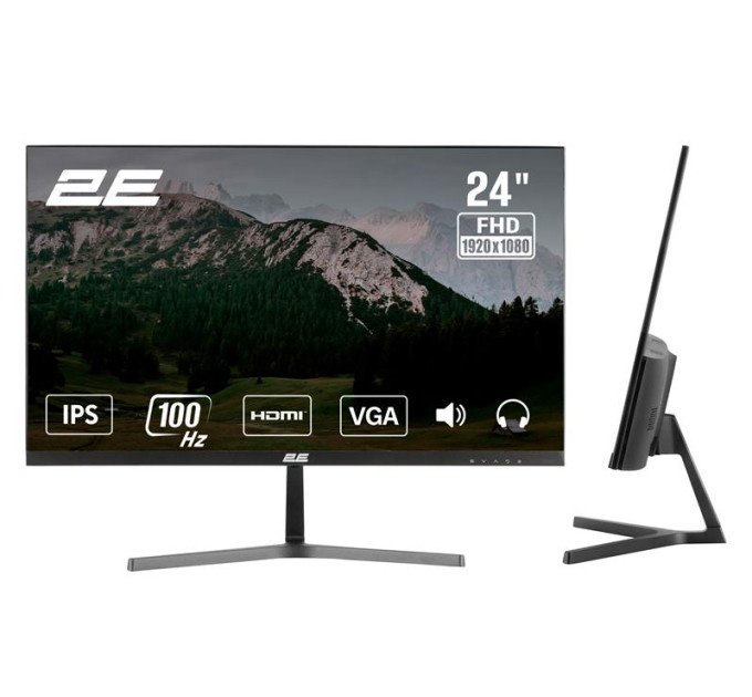 2E Monitors Монітор 2E 23.8" D2425B D-Sub, HDMI, MM, IPS, 100Hz, FreeSync