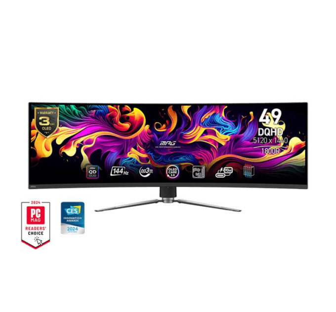 MSI monitors Монітор MSI 49" MPG 491CQP 2xHDMI, DP, USB-C, 2xUSB, QD-OLED, 5120x1440, 32:9, 144Hz, 0.03ms, sRGB 146%, CURVED, AdaptiveSync, HAS, HDR400