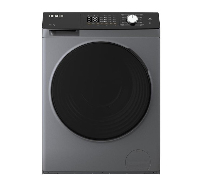 Hitachi Пральна машина Hitachi фронтальна, 8кг, 1400, A+++, 60см, дисплей, пара, інвертор, люк чорний, cріблястий