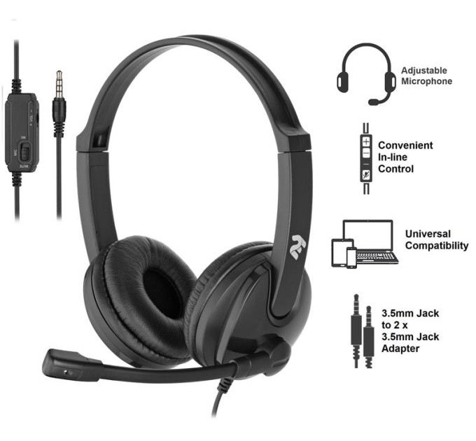 2E Multimedia Гарнітура ПК стерео On-ear 2E CH12 mini-jack, omni-mic, 1.2м, чорний