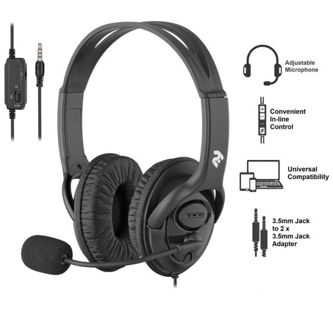 2E Multimedia Гарнітура ПК стерео Over-ear 2E CH13 mini-jack, omni-mic, 1.2м, чорний