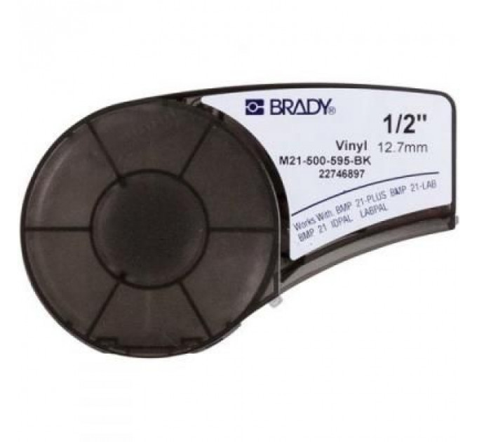 Стрічка для принтера етикеток Brady вініл, 12.7mm/6.4m. білий на чорному (M21-500-595-BK)