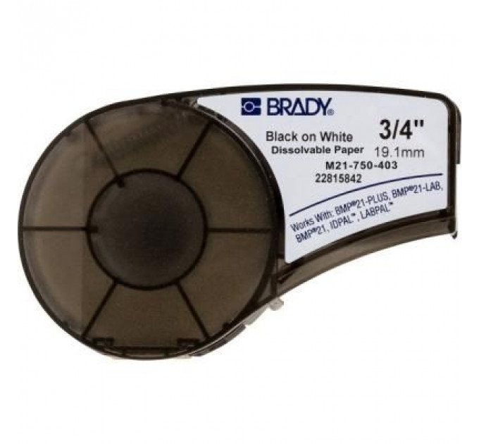 Стрічка для принтера етикеток Brady що розчиняються, лента 19.05mm/6.4m, чорний на білому (M21-750-403)