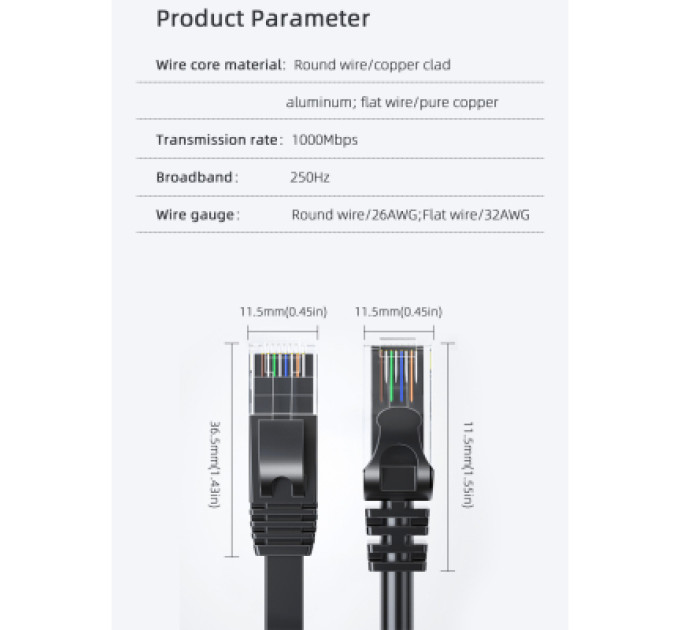 Essager Патч-корд 10м UTP cat 6 RJ45 TopSpeed Ethernet Flat Cable Black Essager (EXCWXB-JSF01)
