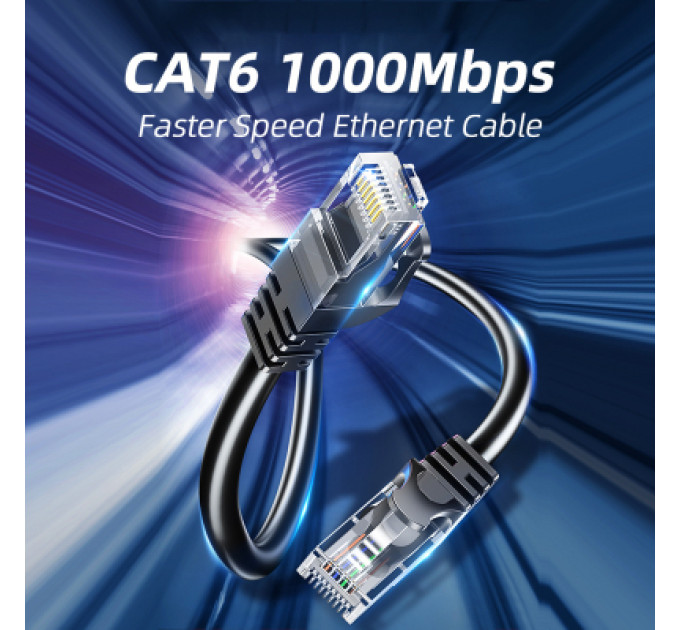 Essager Патч-корд 3м UTP cat 6 RJ45 TopSpeed Ethernet Round Cable Black Essager (EXCWXY-JSC01)