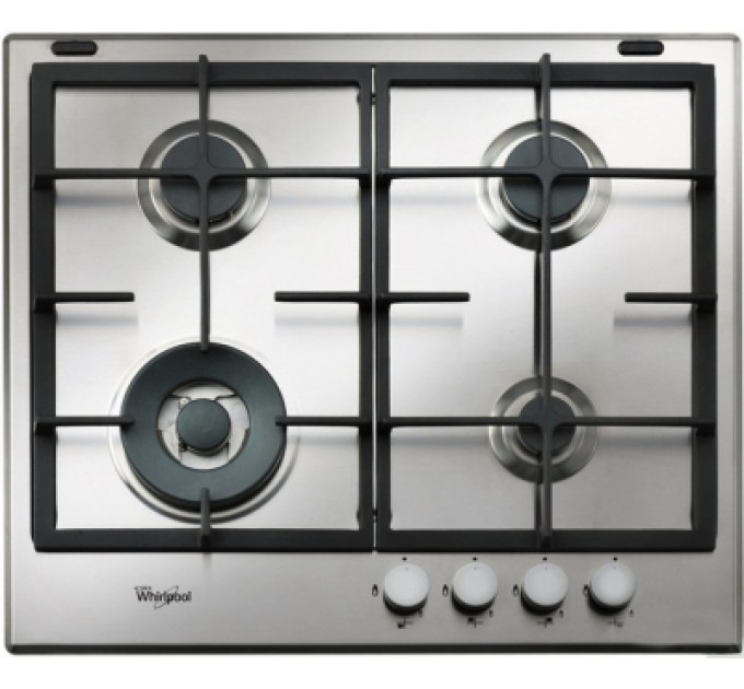 Whirlpool Варильна поверхня Whirlpool газова, 60см, чавун, конфорка з подвійним рядом полум'я, нерж
