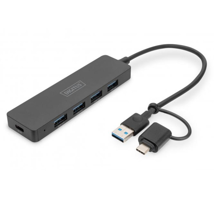 DIGITUS Retail Хаб DIGITUS USB-A/C > 4хUSB-А, 0,2 м, активний (опція)