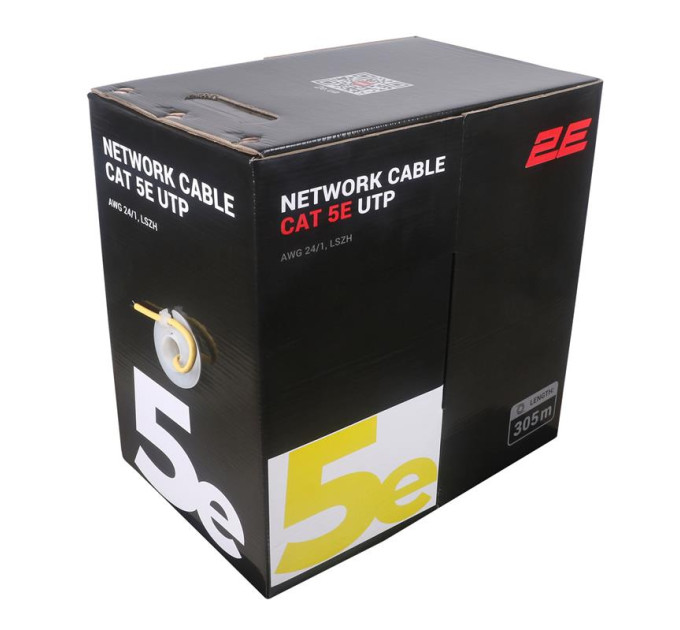 2E Network SCS Кабель "вита пара" 2E CAT 5e, U-UTP, 305м, AWG 24/1, LSZH, жовтий