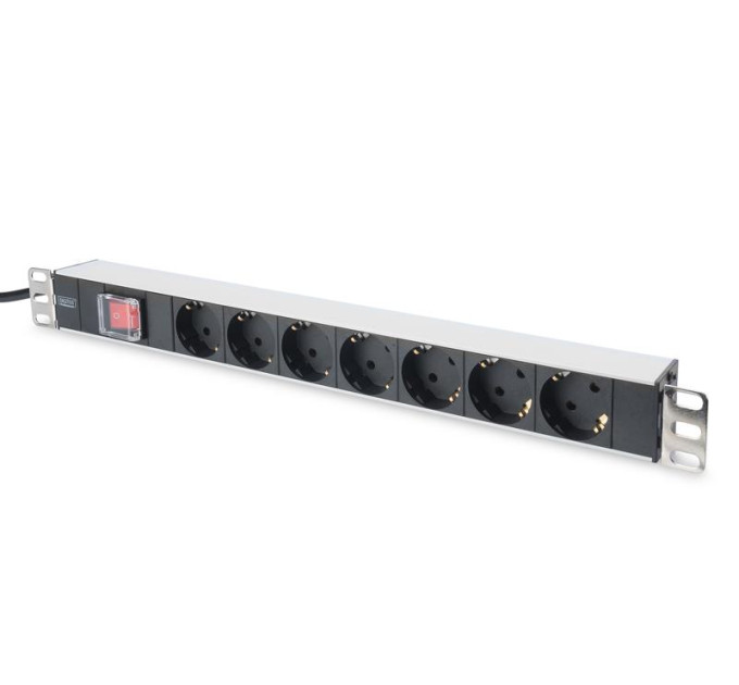DIGITUS SCS Пристрій розподілу електроживлення DIGITUS 1U, 7xSchuko, 16A, 250V, вимикач, вилка Schuko