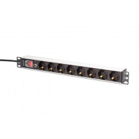 Пристрій розподілу електроживлення DIGITUS 1U, 8xSchuko, 16A, 250V, вимикач, запобіжник, вилка Schuko
