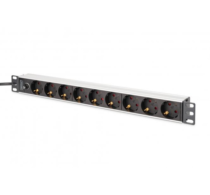 DIGITUS SCS Пристрій розподілу електроживлення DIGITUS 1U, 8xSchuko, 10A, 250V, запобіжник, вилка C14