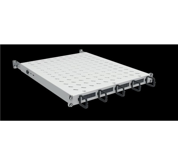 Zpas Полиця ZPAS 19", 1U, з кільцями та щітками регульована, глибина 450-550 мм, 120кг максимально, сіра