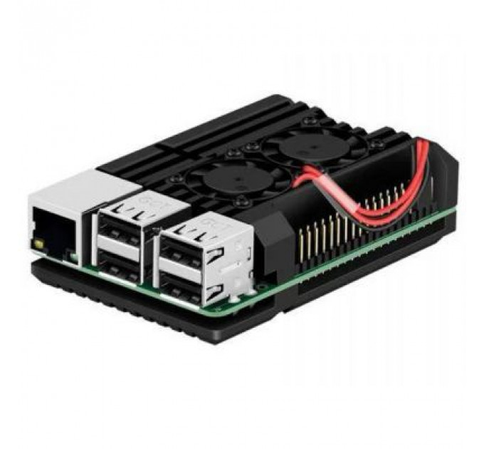 Додаткове обладнання до промислового ПК Raspberry Pi радіатор для 4B алюмінієвий з 2 кулерами (RA503)