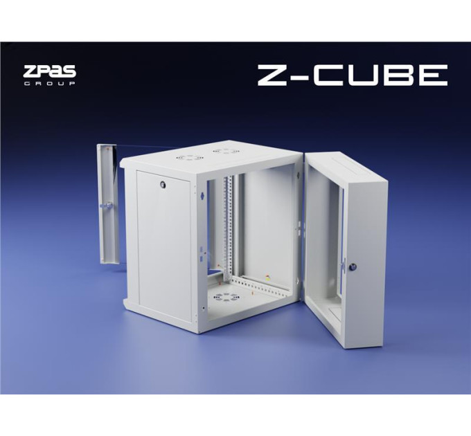 Zpas Шафа ZPAS 19", 18U, Z-CUBE, змінні бічні стінки, скляні двері, 600x600 мм, максимально 60 кг, сіра