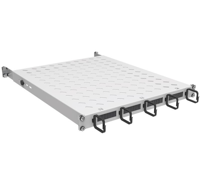 Zpas Полиця ZPAS 19", 1U, з кільцями та щітками регульована, глибина 450-550 мм, 120кг максимально, чорна
