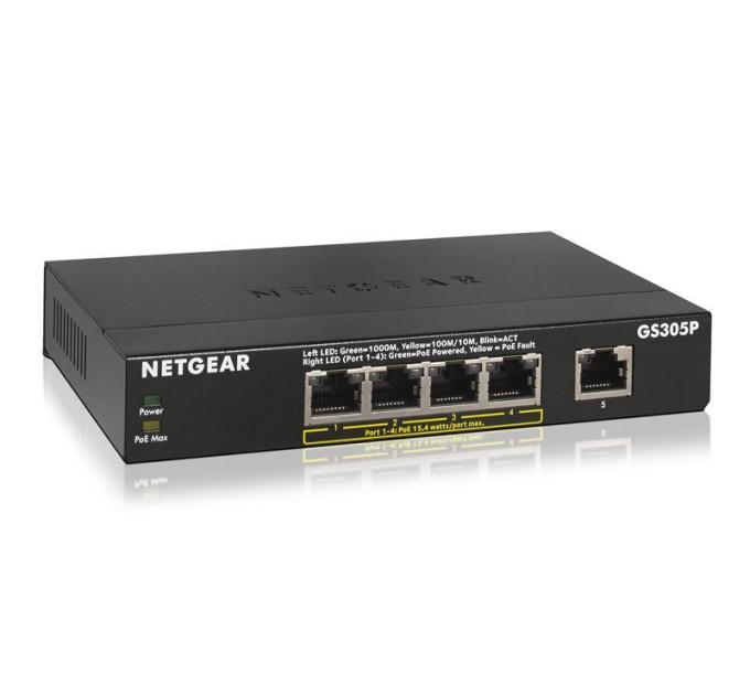 NETGEAR SMB Комутатор NETGEAR GS305P 5xGE (4xPoE), 63Вт, Некерований