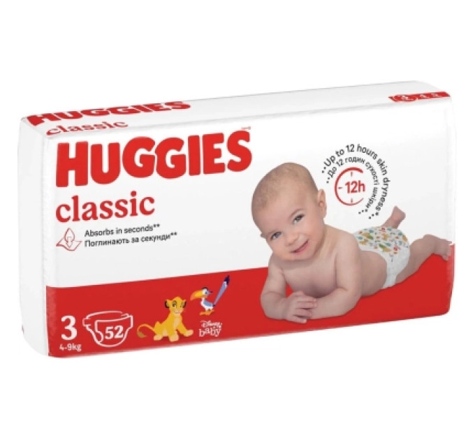 Huggies Підгузки Huggies Classic 3 (4-9кг) Jumbo 52 шт (5029053579788)