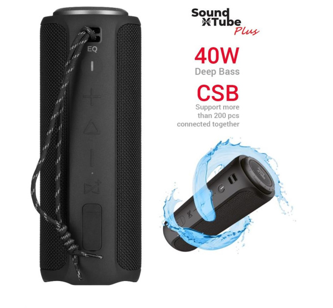 2E Акустична система 2E SoundXTube Plus TWS MP3 Wireless Waterproof Black (2E-BSSXTPWBK)