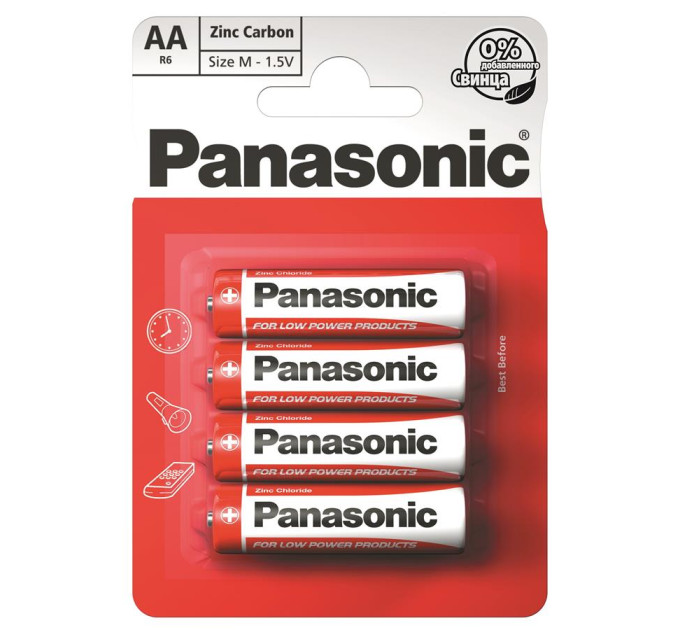 PANASONIC Batteries Батарейка Panasonic RED ZINC вугільно-цинкова AA(R6) блістер, 4 шт.