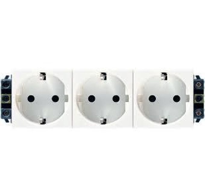 Legrand SCS Блок розеток електричних Legrand Mosaic, 3хSchuko для кабельних каналів DLP, Quintella, 16А, 250В, гвинтові клеми, 6 модулів, в короб, білий