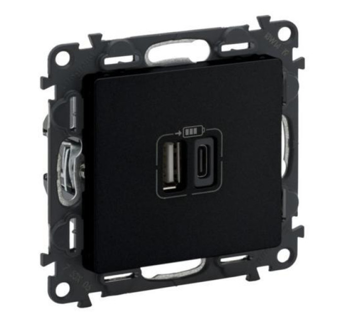 Legrand Furniture Зарядний пристрій з двома USB-роз'ємами тип А+типС Valena LIFE, 240V, 5V, 3A, матовий чорний