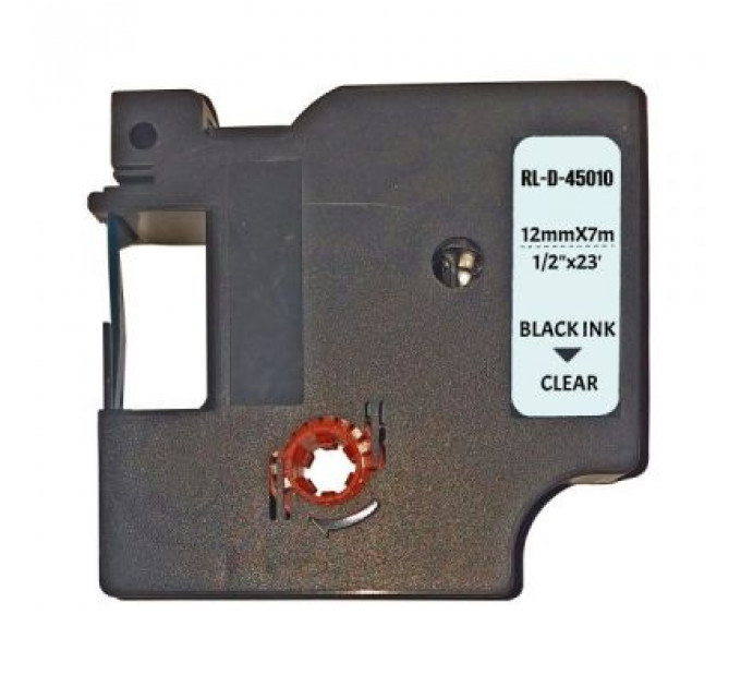 Стрічка для принтера етикеток UKRMARK D-45010P-BK/CL, сумісна з DYMO 45010/S0720500, для серії D1. 12мм х 7м. black on transparent (900615)