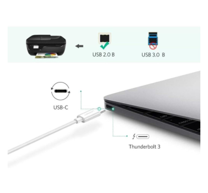 Ugreen Кабель для принтера Ugreen USB-C 2.0 to BM 1.5m white (40417)