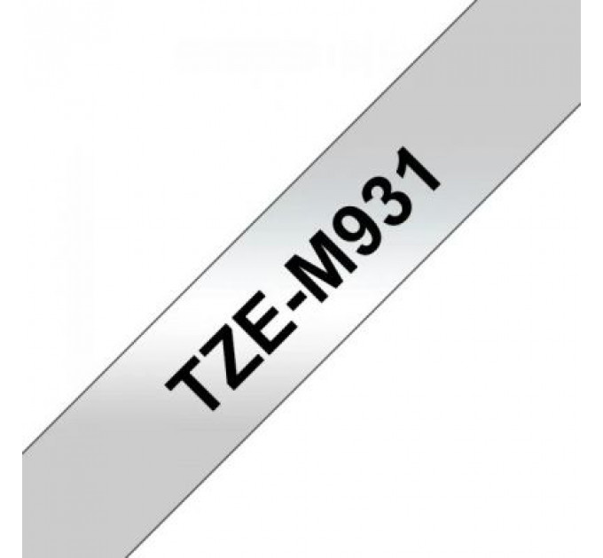 Стрічка для принтера етикеток UKRMARK B-TM931P, 12мм х 8м, black on matte silver, совместимая с TZeM931, ламинированная (900500)
