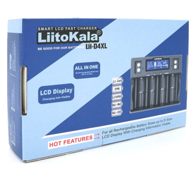 Liitokala Зарядний пристрій для акумуляторів Liitokala 4 Slots+2, Ni-MH/Ni-CdAA,AAA,C, +Крона, Li-ion/IMR32650,21700,18650 (Lii-D4XL)