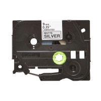 Стрічка для принтера етикеток UKRMARK B-TM9321P, 9мм х 8м, black on matte silver, совместимая с TZeM921, ламинированная (900501)