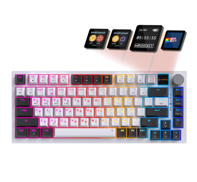 GamePro Клавіатура бездротова GamePro Asgard Valhalla QLAB Sakura Switch White With Display (MK160-W-D-QS-PRO)