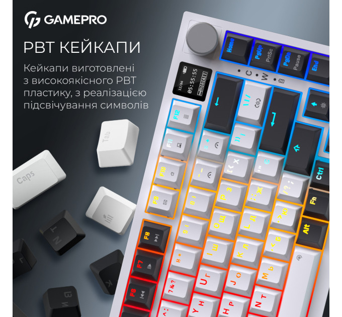 GamePro Клавіатура бездротова GamePro Asgard Valhalla QLAB Sakura Switch White With Display (MK160-W-D-QS-PRO)