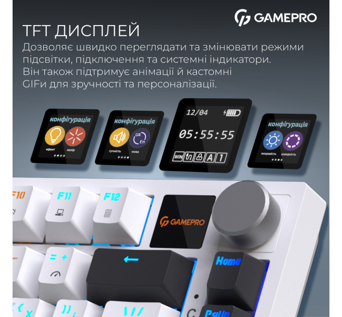 GamePro Клавіатура бездротова GamePro Asgard Valhalla QLAB Sakura Switch White With Display (MK160-W-D-QS-PRO)