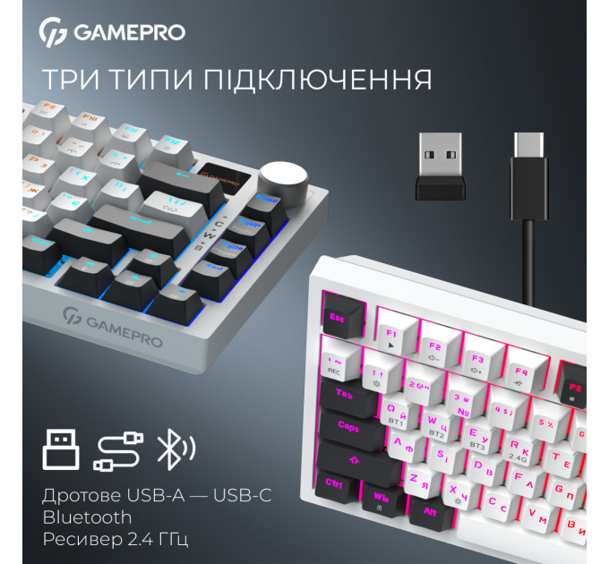 GamePro Клавіатура бездротова GamePro Asgard Valhalla QLAB Sakura Switch White With Display (MK160-W-D-QS-PRO)