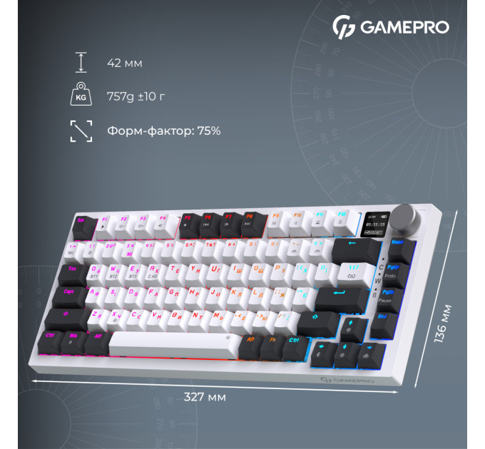 GamePro Клавіатура бездротова GamePro Asgard Valhalla QLAB Sakura Switch White With Display (MK160-W-D-QS-PRO)