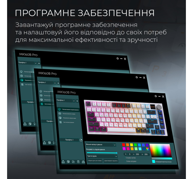 GamePro Клавіатура бездротова GamePro Asgard Valhalla QLAB Sakura Switch White With Display (MK160-W-D-QS-PRO)