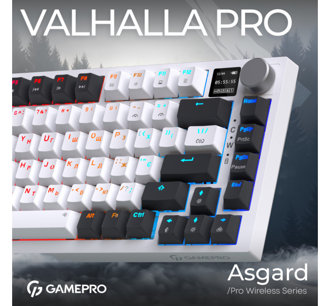 GamePro Клавіатура бездротова GamePro Asgard Valhalla QLAB Sakura Switch White With Display (MK160-W-D-QS-PRO)