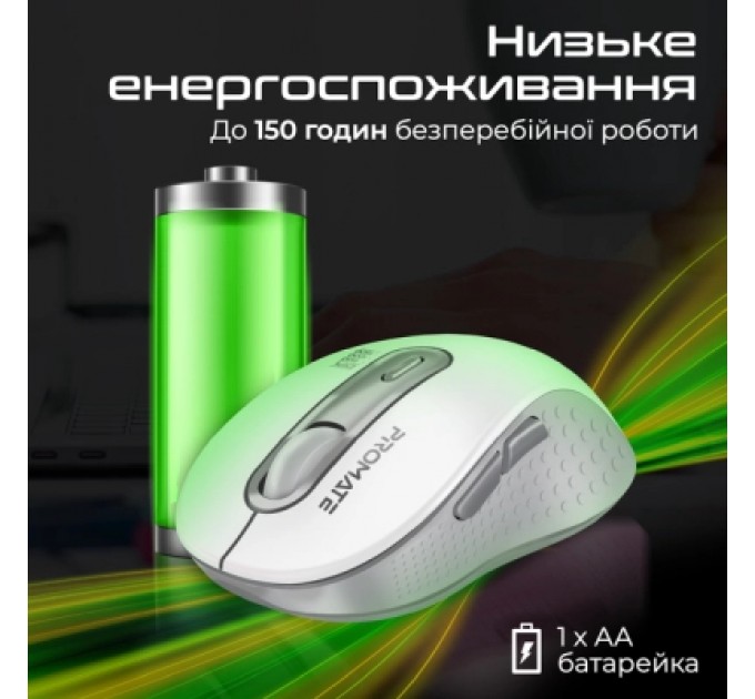 Мишка Promate Ken Wireless/Bluetooth White (ken.white)