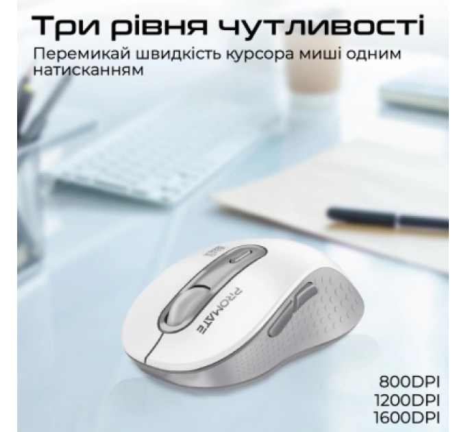 Мишка Promate Ken Wireless/Bluetooth White (ken.white)