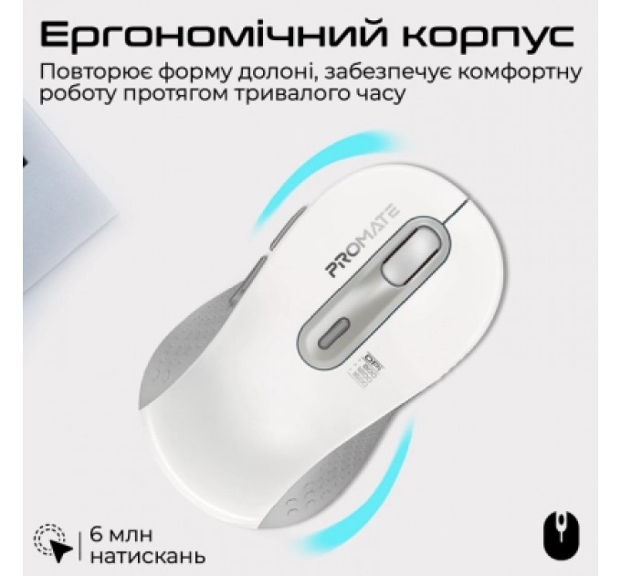 Мишка Promate Ken Wireless/Bluetooth White (ken.white)