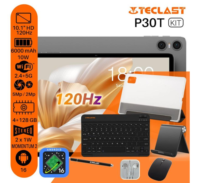 TECLAST computers Планшет Teclast P30T KIT 10,1" 4ГБ, 128ГБ, 6000мА•год, Android, сірий