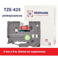Стрічка для принтера етикеток UKRMARK B-T425P, ламінована, 9мм х 8м, white on red, аналог TZe425 (900555)